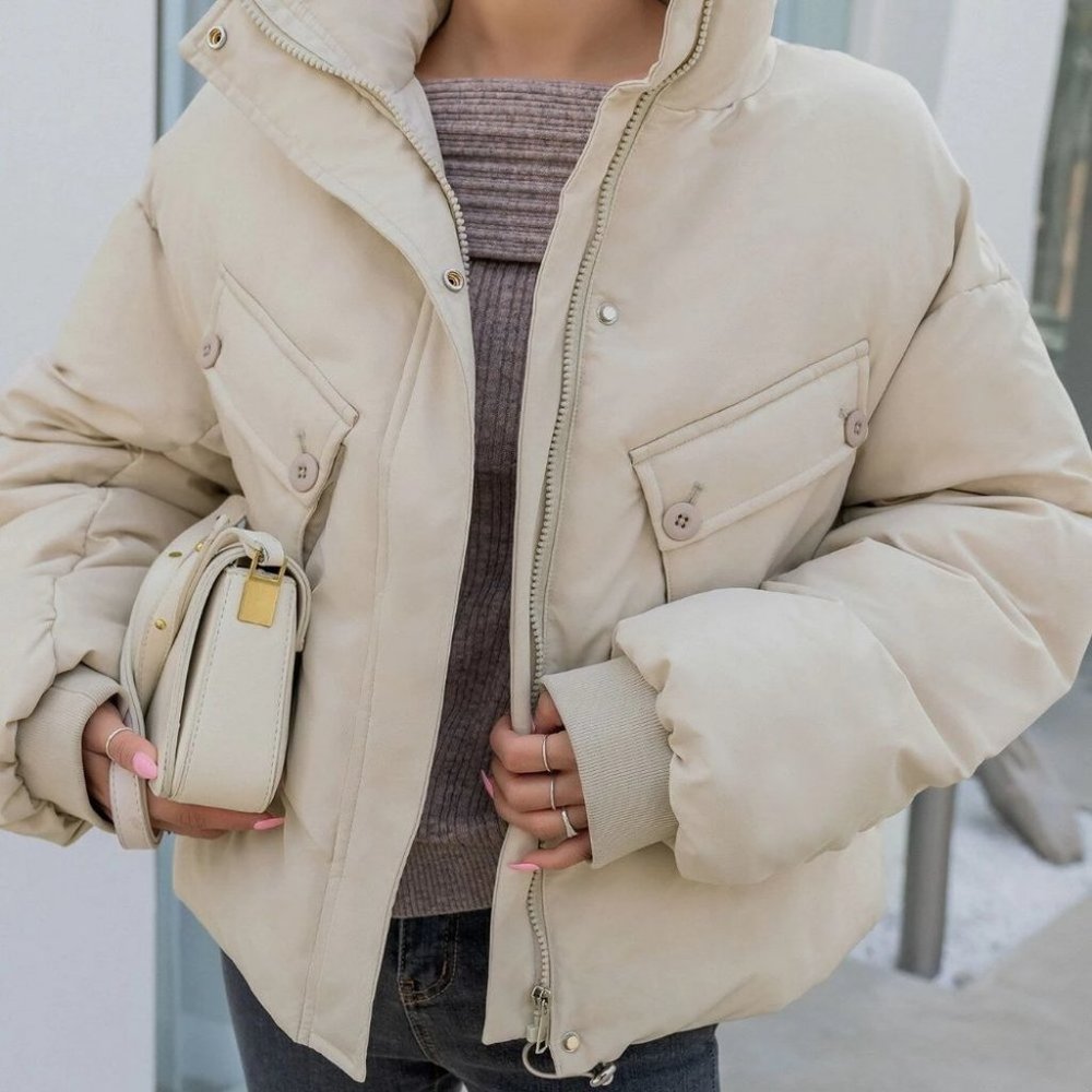 beige double flap pocket puffer jacket streetwear gorpcore classic - Picture 6 of 8